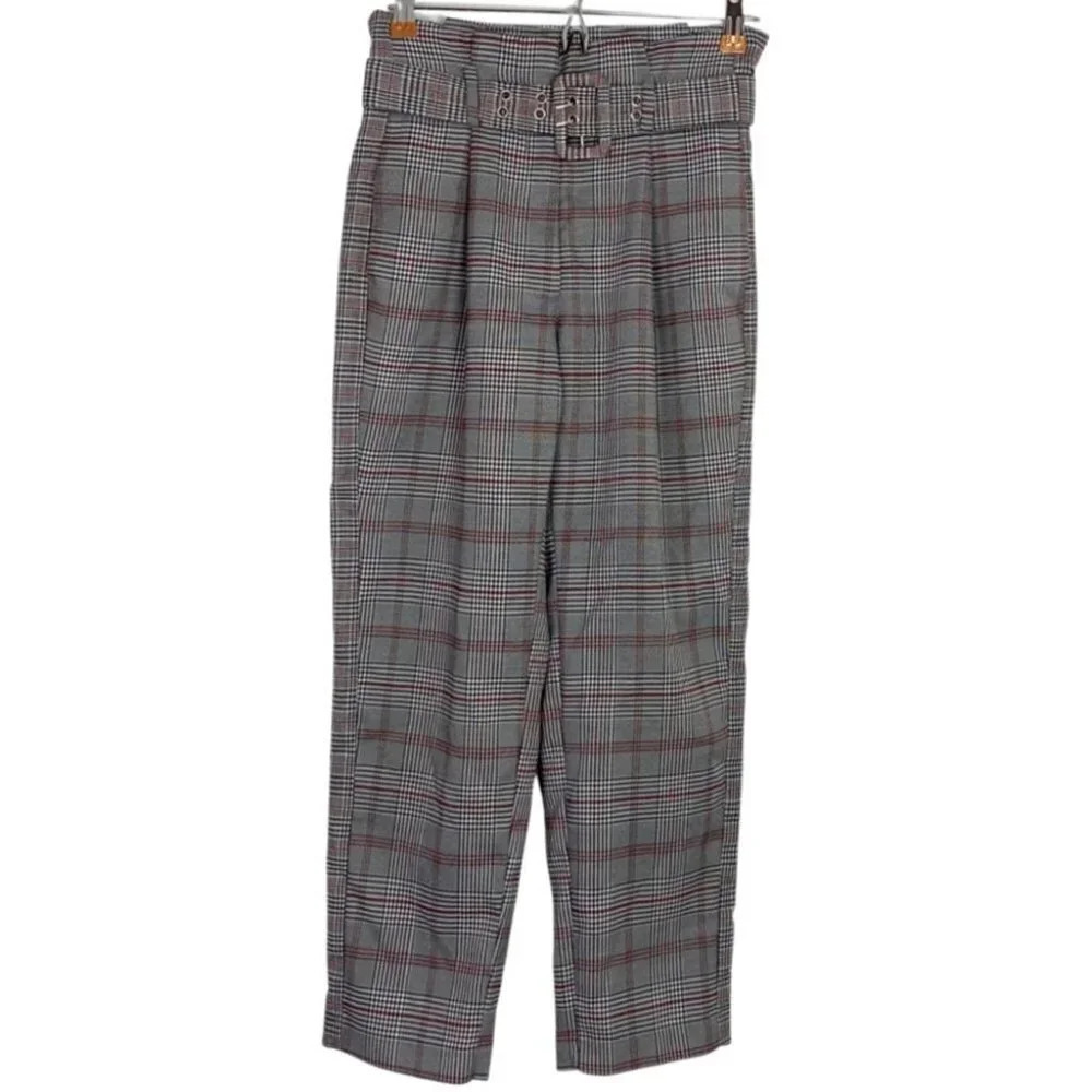 Walter Baker High Waist Pants Womens 0 XS Daniella Plaid Paperbag Trousers Black